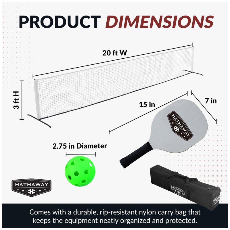 Hathaway Deluxe Pickleball Set with Net - Laminated Wood Pickleball Paddles Set of 4, Black Boundary Line, 4 Pickleball Balls, Carrying Bag, & Portable Pickleball Net for Driveway, Court, & More - Image 2